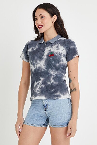 Polo State Tricou de damă, spălat cu vopsea cravată, negru