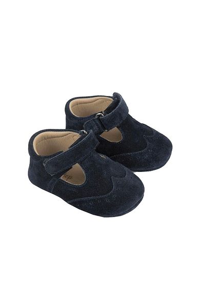 First Step Mocasin din piele naturală albastru bleumarin cu model Velcro Pantofi pentru bebeluși First Step-d-467