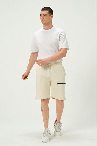 1434 Polo State Men's Zipper Detailed Shorts Ecru