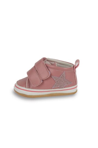 First Step Pembe Simli Yıldızlı Kız Bebek Cırt Cırtlı Patik Ilk Adım Ayakkabısı-g-2356