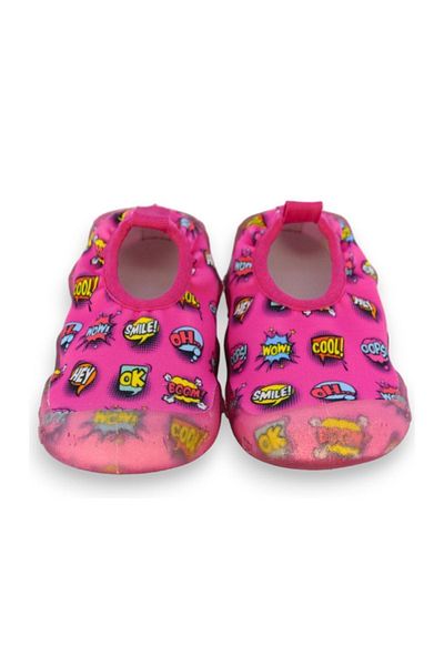 First Step Pantofi de mare cu talpă anti-alunecare pentru fete cu model text fucsia-F-7000