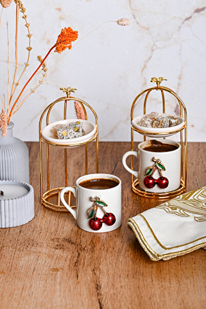 Zarif Home 2 KİŞİLİK KİRAZ FİNCANLI LOKUMLUKLU KAHVE TAKIMI