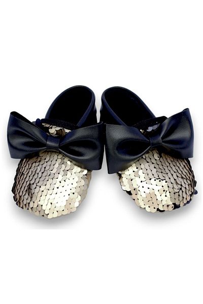 First Step Black Gold Sequined Bow Baby Girl Ballerina Booties-G-2366