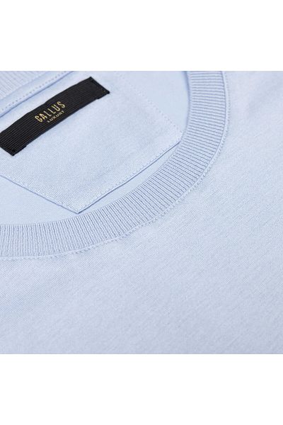 Gallus Blue Knitted Crew Neck Regular Fit Mercerized T-Shirt