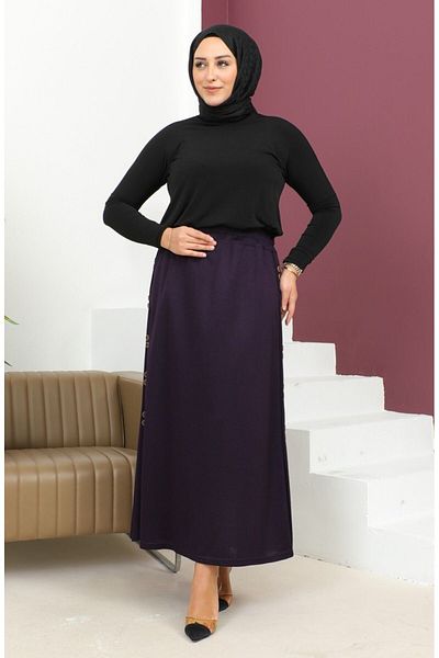 Gelince Large Size Button Detailed Elastic Skirt