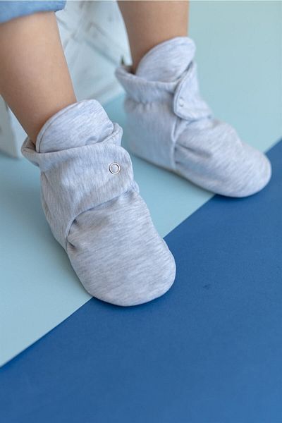 First Step Organic Cotton Melange Slippers with Non-Slip Base Snaps