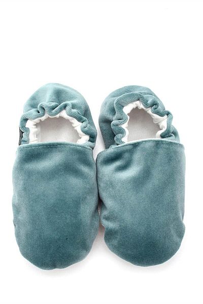 First Step Cotton Lined Velvet Anti-Slip Sole Booties-mint-green-f-847