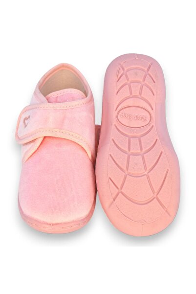 First Step Pembe Kalp Nakışlı Kız Çocuk Cırt Cırtlı Panduf-F-729