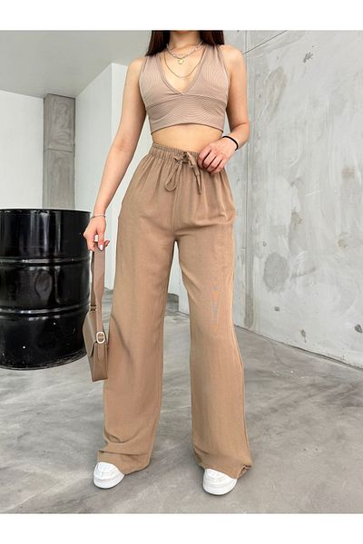 BİKELİFE Leinen Sommerhose für Damen - Elastischer Bund, Taschen, Weiter Schnitt