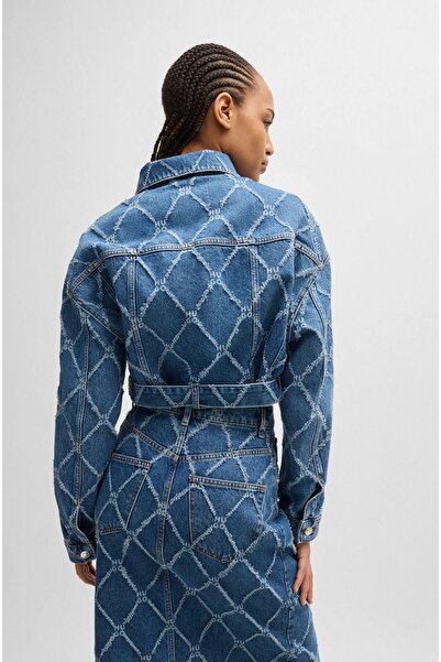 HUGO Kadın Logolu Gömlek Yaka Standart Denim Mavi Ceket 50519905-978