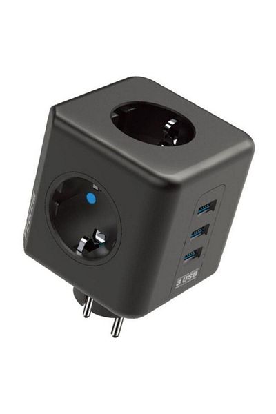 PERİBOİA مقبس متعدد مع حماية من التيار الحراري - 3 USB، 3 مكعب مدخلات