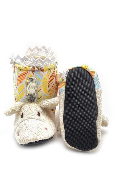 First Step Yellow Striped Unicorn Home Boots