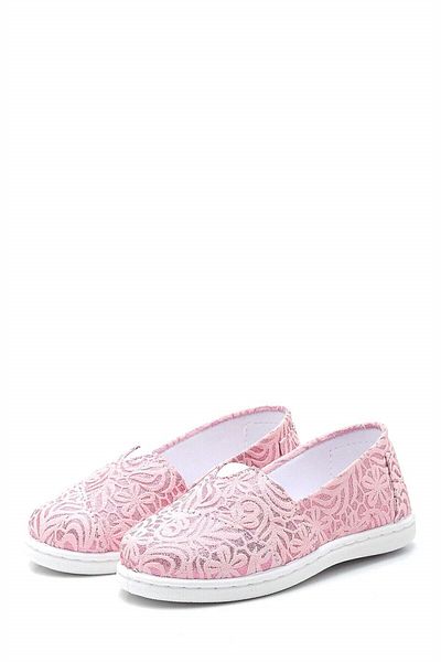 First Step Ballerina-Schuhe für Mädchen aus Leinen mit Blumenmuster-Rosa-F-485