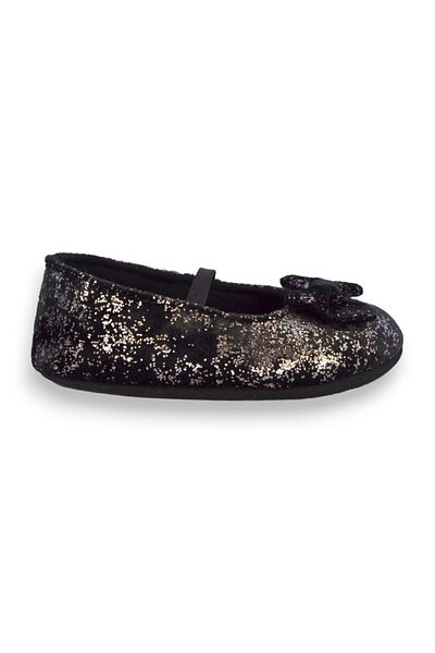 First Step Black Glitter Velvet Baby Girl Elastic First Step Ballerinas-f-540