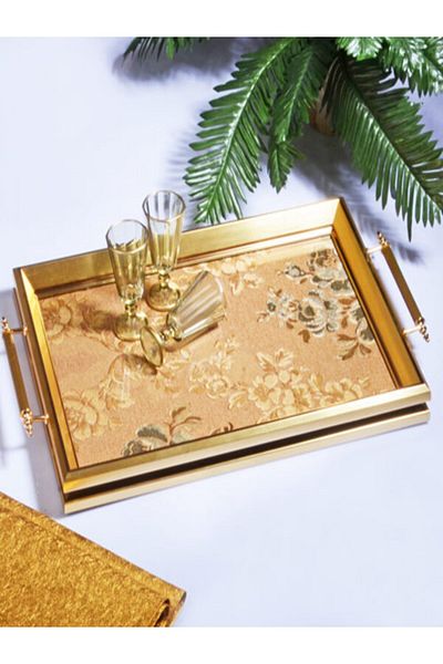 Kosova Luxury A-822 Gilded Rectangular Tray with Handle - 50*31 Cm (gold)