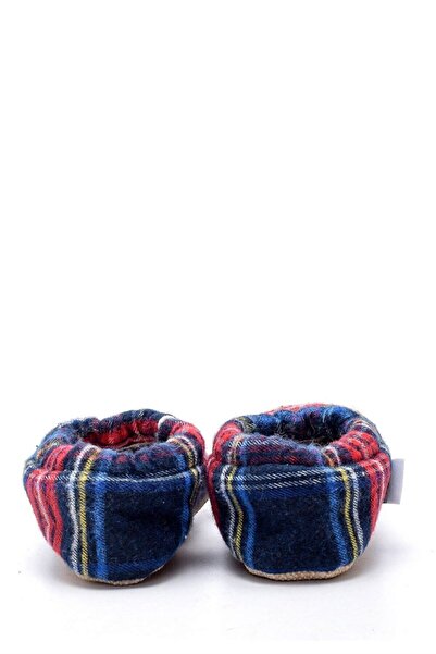 First Step Plaid Patterned Non-Slip Sole Winter Booties Blue F-823