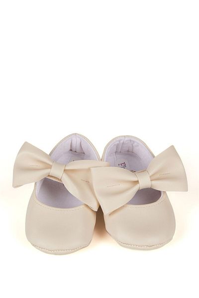 First Step Cream Baby Girl Faux Leather Bow Ballerina Booties First Step Shoes