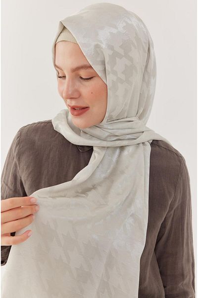 MİRSOY SCARF شال بنمط جاكار لامع - أوف وايت