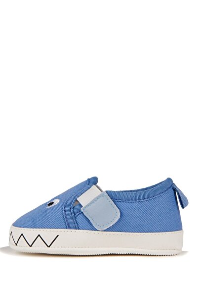 First Step Mavi Canavar Nakışlı Bebek Cırtcırtlı Patik Ilk Adım Ayakkabısı
