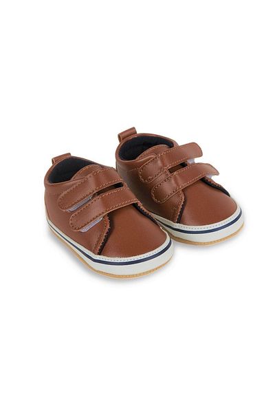 First Step Brown Baby Boy Velcro Booties First Step Shoes-g-2353