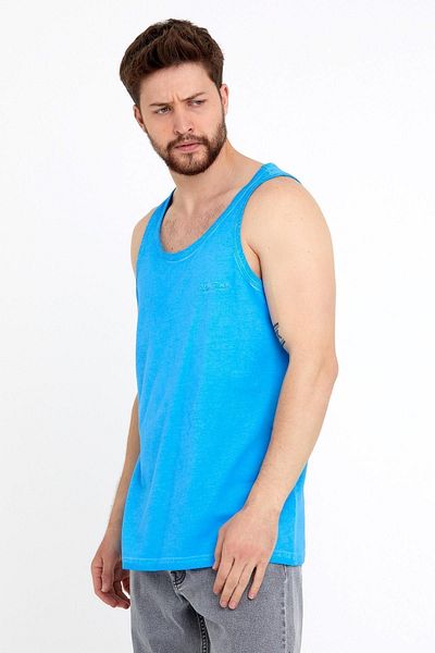 Polo State Men's Neon Oil Washed Embroidered Undershirt Blue