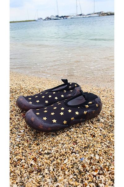 First Step Pantofi de mare pentru copii Black Star Leaf - Talpă anti-alunecare F-7051