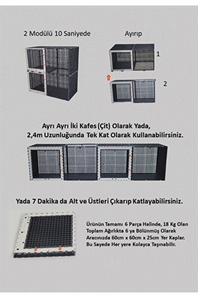 Leganest 60cm X 120cm Yükseklik 120cm Tabanı Dolu Üstü Kapalı Kedi, Kuş, Tavuk 2 Katlı Çit - Kafes