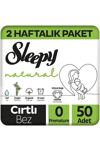 Sleepy Natural 2 Week Pack Baby Diapers Size 0 Premature 50 Pieces