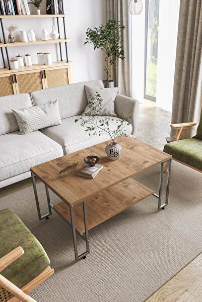 ED Efelez Design Orta Sehpa , Nury Tekerlekli Orta Sehpa Takımı , Gümüş Metal...