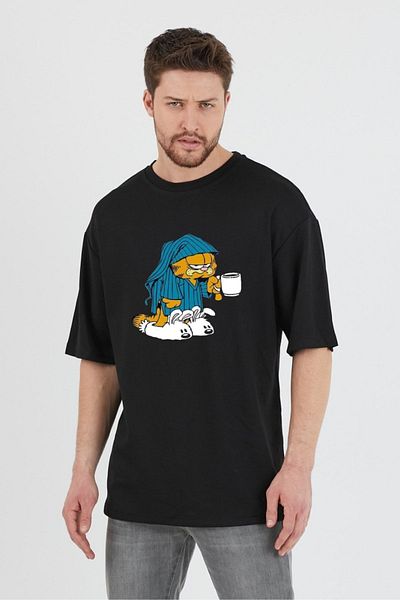 viptasarımtshirt Μπλουζάκι υπνόσακου με μοτίβο Garfield Illustration Μαύρο Oversize Unisex