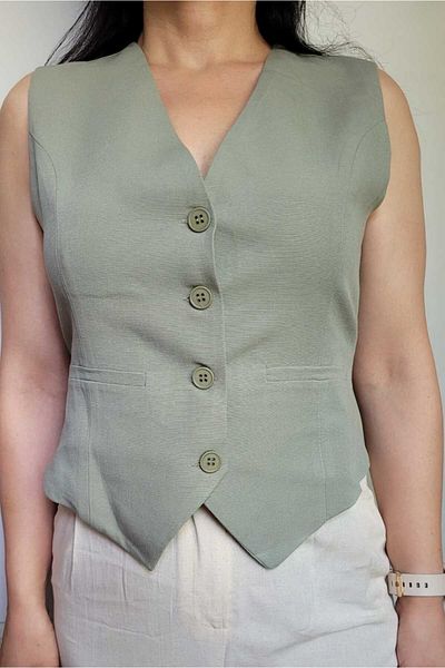 NEVEGE BUTİK Vestă de in Hakii - căptușită și elegantă