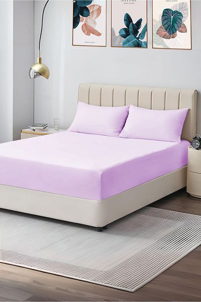 CASPARA Double Oversized Lilac 180X200 Fitted Sheet Set 2 Pillowcases