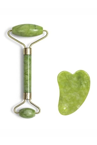 MEKs Orijinal Yeşim Taşı Çift Taraflı Jade Roller & Gua Sha Yüz Ve Vücut Yenileme Ve Masaj Seti