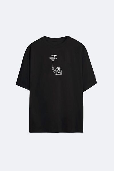 AYYA Unisex crni Oversize kroj balon slovo T-shirt
