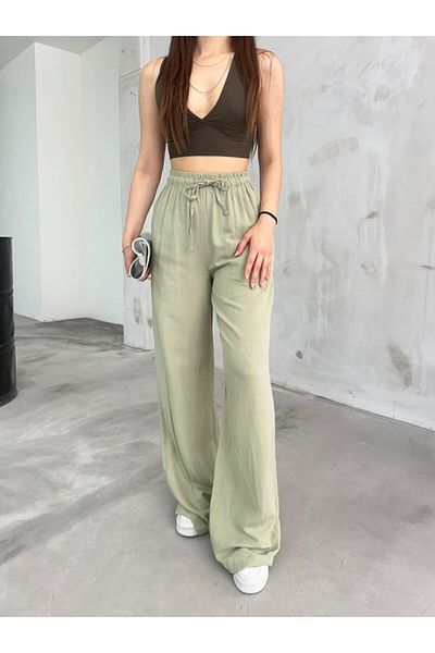 BİKELİFE Leinen Sommerhose für Damen - Elastischer Bund, Taschen, Weiter Schnitt