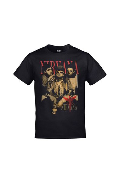 Orijin Tekstil Μαύρο μπλουζάκι Nirvana Group Printed Unisex