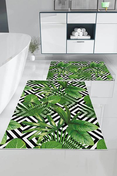 MARSA Olivia 2-Piece Bath Mat Set - Digital Print, Washable Non-Slip Base, 60x100-50x80
