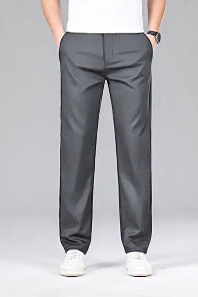 YAKAMEL Ψηλόμεσο ελαστικό ανδρικό σχολικό παντελόνι από λύκρα - Καπνιστό χρώμ...