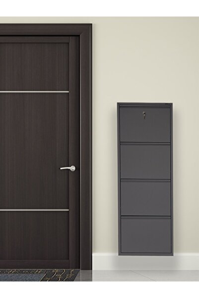 mobilyapratik Kilitli 4'lü Metal Ayakkabılık - Antrasit