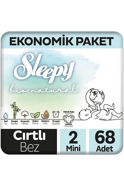 Sleepy Bio Natural Economic Package Baby Diapers Size 2 Mini 68 Pieces