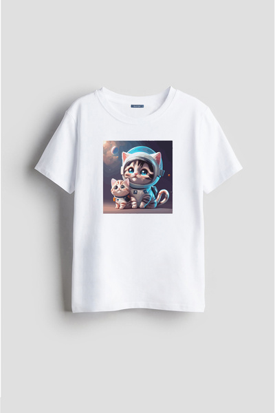 Darkia تصميم مخصص للفضاء - تي شيرت للأطفال للجنسين بتصميم رائد فضاء للأم والقطط