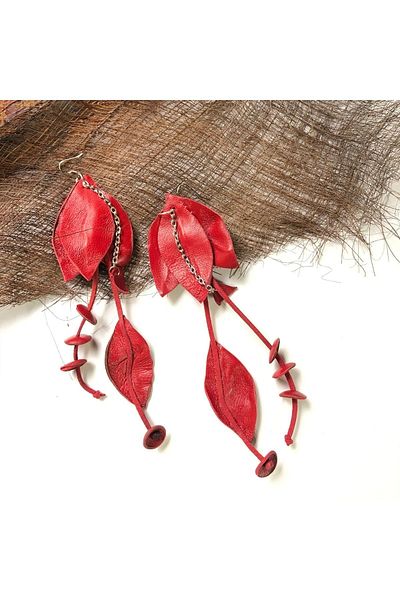 AGG TASARIM Red Leather Earrings