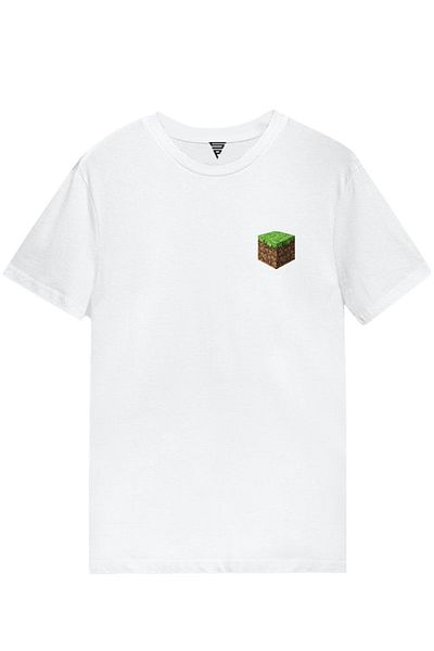 MINECRAFT Soil Block Printed Short Sleeve White Gamer T-Shirt