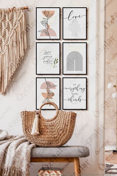 ÖZCANLAR ÇERÇEVE Çerçevesiz Çerçeve Görünümlü Minimal Modern Bitki Bahçe 6 Parça Mdf Tablo Seti Çoklu Baskı Seti