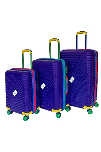 Vayomy Colors Pp Line Kabin Orta Büyük Boy Mor 3'lü Valiz Seti Kırılmaz 2 Yıl Garantili