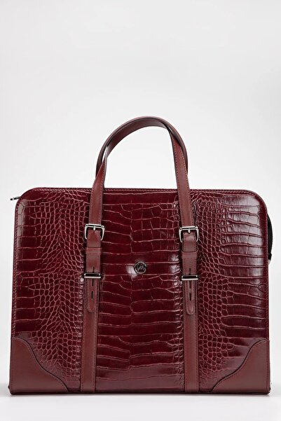 deridense Women's Briefcase Laptop Bag Claret Red Crocodile
