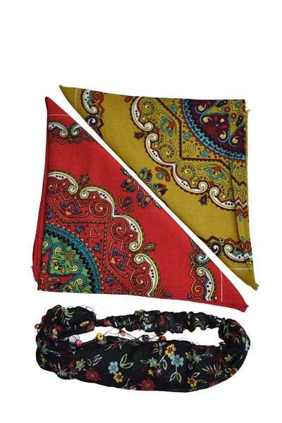 YELPAZE DÜNYASI Σετ Bandana με 3 Floral μοτίβα και έθνικ μοτίβα
