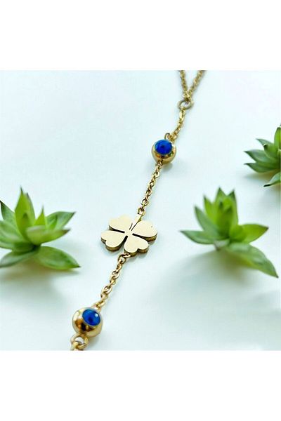 lolajewelry Luxuey Steel Gold Color Evil Eye Beaded Clover Steel Masterpiece