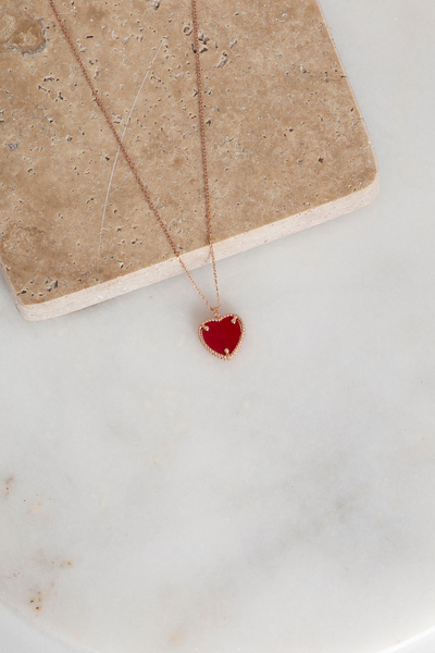 klas gümüş GÜMÜŞ KALPLİ AŞK KOLYE KIRMIZI TAŞLI ROSE