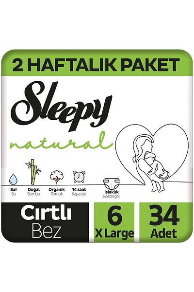 Sleepy Natural 2 Week Pack Baby Diapers Size 6 Xlarge 34 Pieces